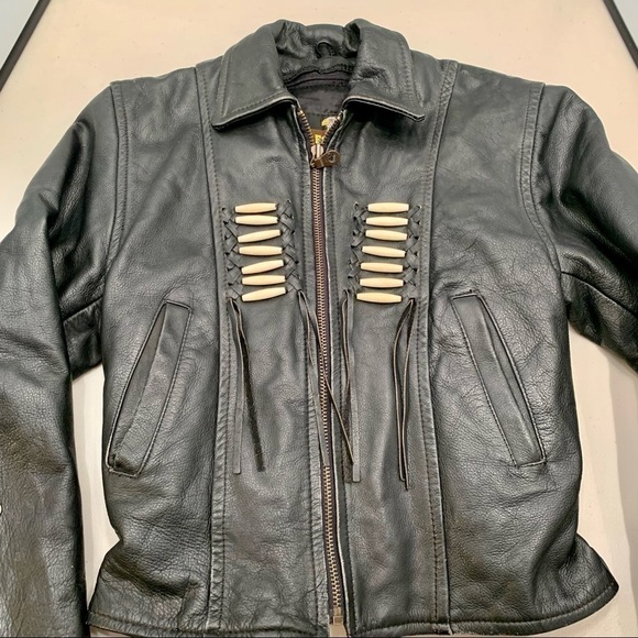 Force Leather Jacket Adult Size 6 Motorcycle Beaded Fringe Leather Vintage Women - Picture 4 of 10